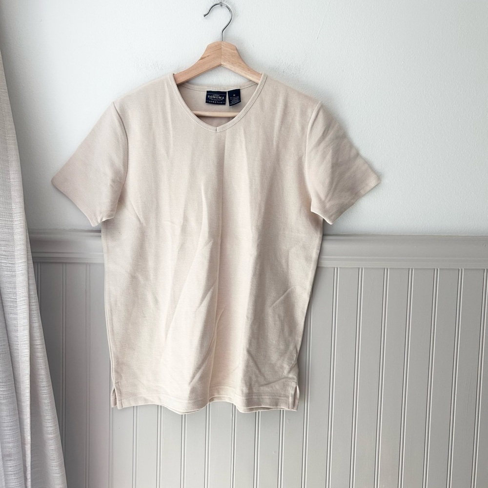 Sonoma Men’s Medium Stretch Cream Waffle Knit Short Sleeve Tee